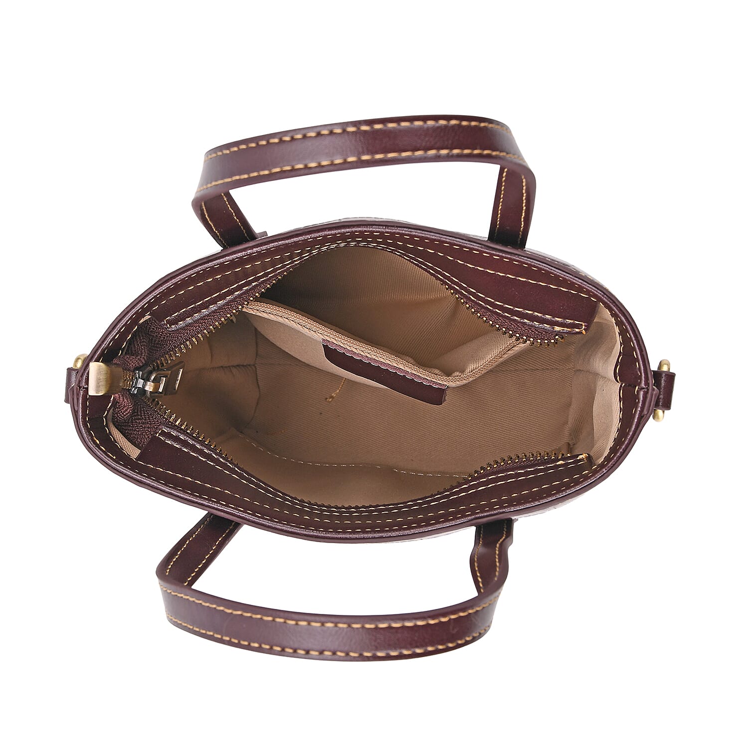 Crocodile Embossed Genuine Leather Crossbody Bag With Adjustable Shoulder Strap - Coffee