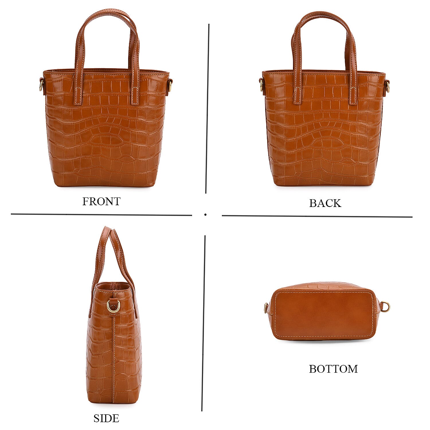 Crocodile Embossed Genuine Leather Crossbody Bag With Adjustable Shoulder Strap - Yellow