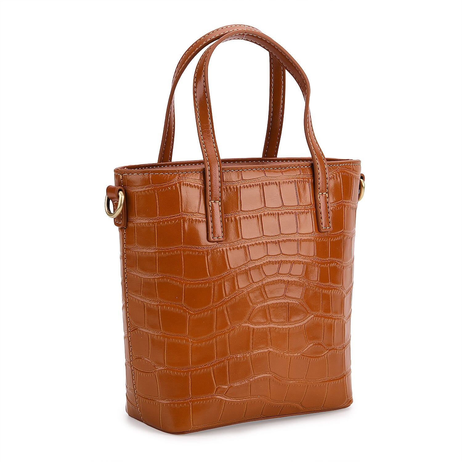 Crocodile Embossed Genuine Leather Crossbody Bag With Adjustable Shoulder Strap - Yellow