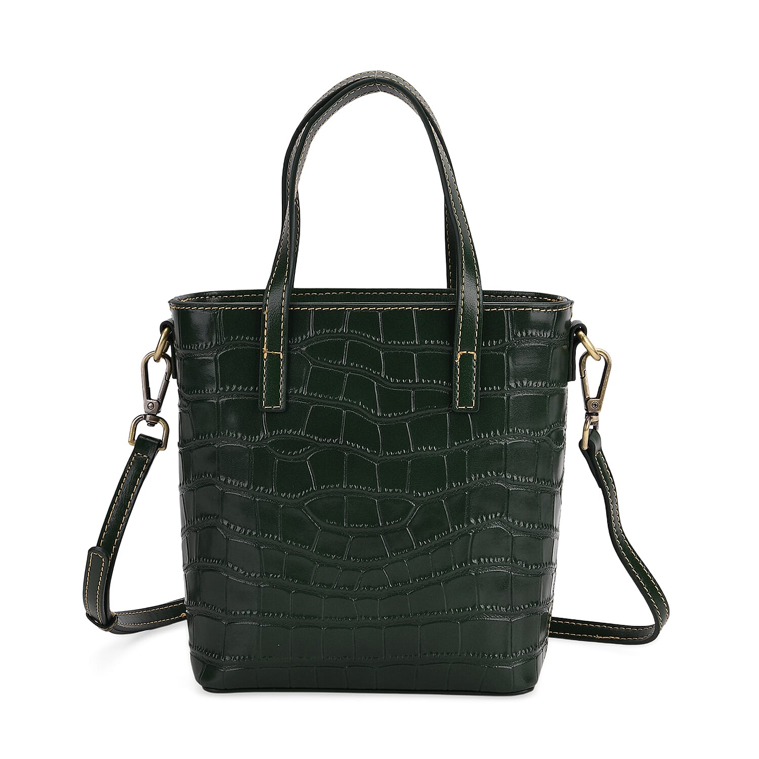 Crocodile Embossed Genuine Leather Crossbody Bag With Adjustable Shoulder Strap - Green
