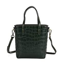 Crocodile Embossed Genuine Leather Crossbody Bag With Adjustable Shoulder Strap - Black