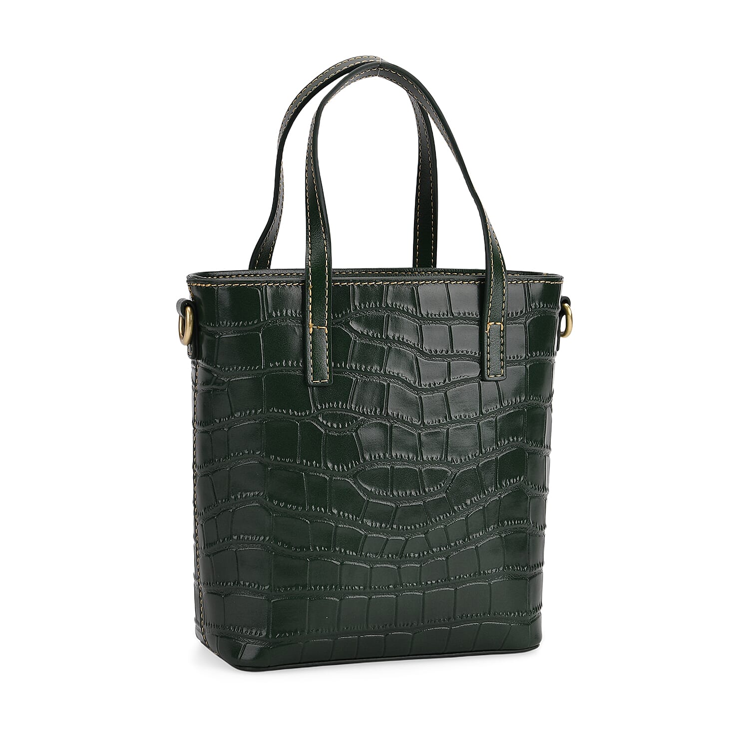 Crocodile Embossed Genuine Leather Crossbody Bag With Adjustable Shoulder Strap - Green