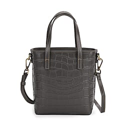 Crocodile Embossed Genuine Leather Crossbody Bag With Adjustable Shoulder Strap - Black