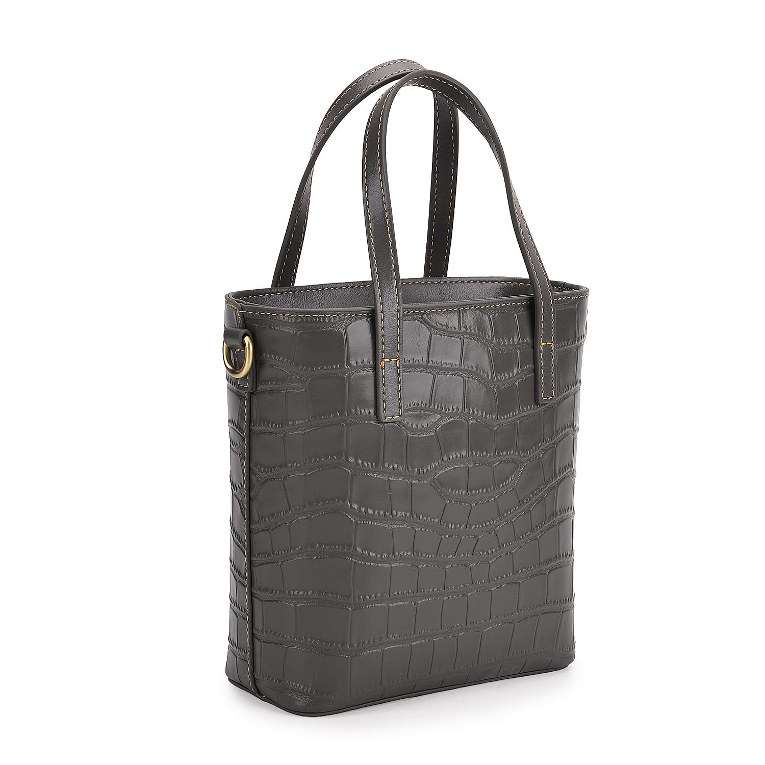 Crocodile Embossed Genuine Leather Crossbody Bag With Adjustable Shoulder Strap - Grey