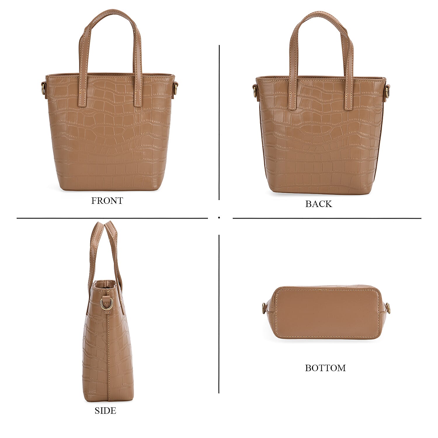 Crocodile Embossed Genuine Leather Crossbody Bag With Adjustable Shoulder Strap - Apricot