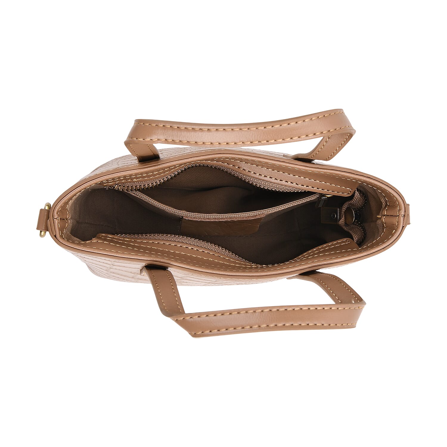 Crocodile Embossed Genuine Leather Crossbody Bag With Adjustable Shoulder Strap - Apricot