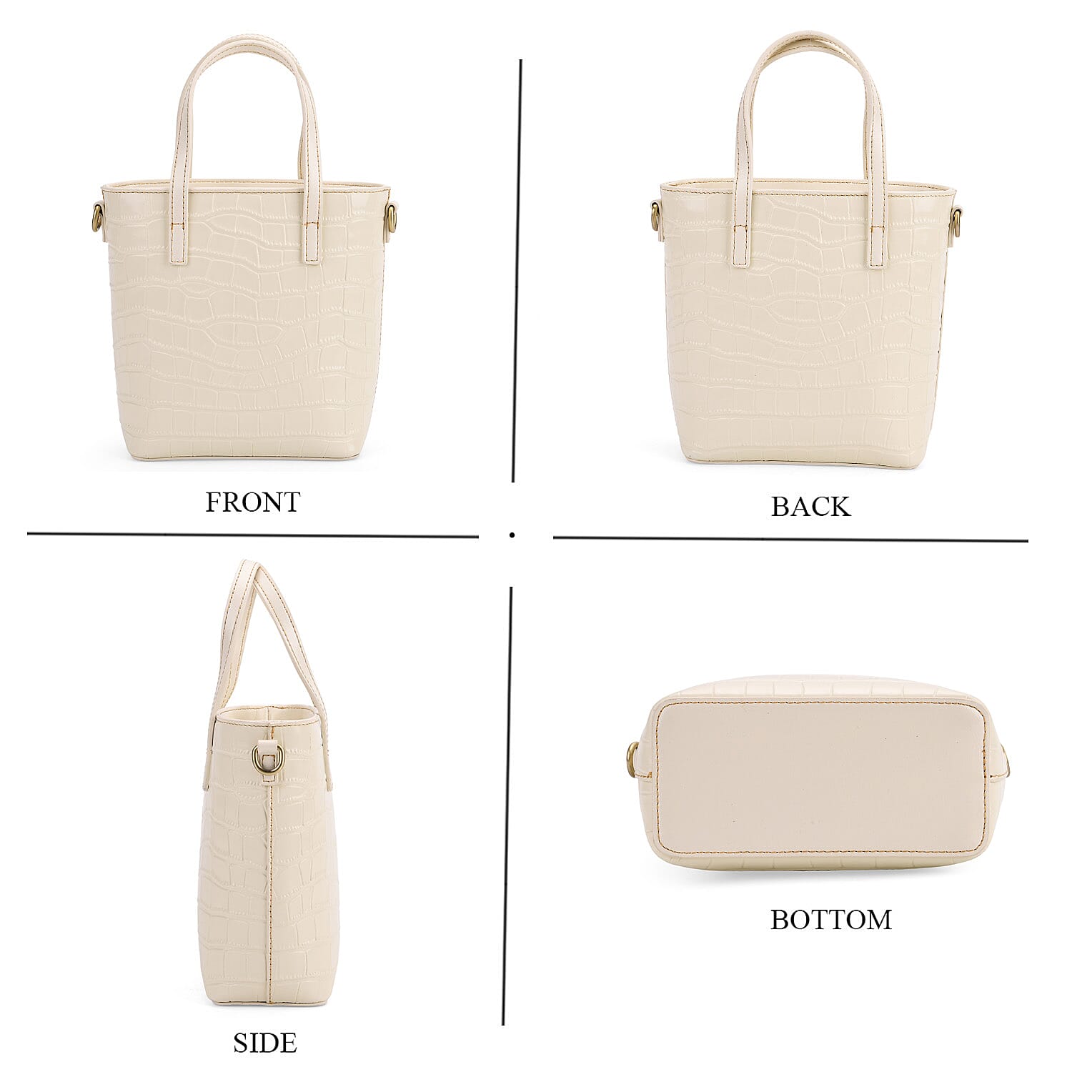 Crocodile Embossed Genuine Leather Crossbody Bag With Adjustable Shoulder Strap - Off White