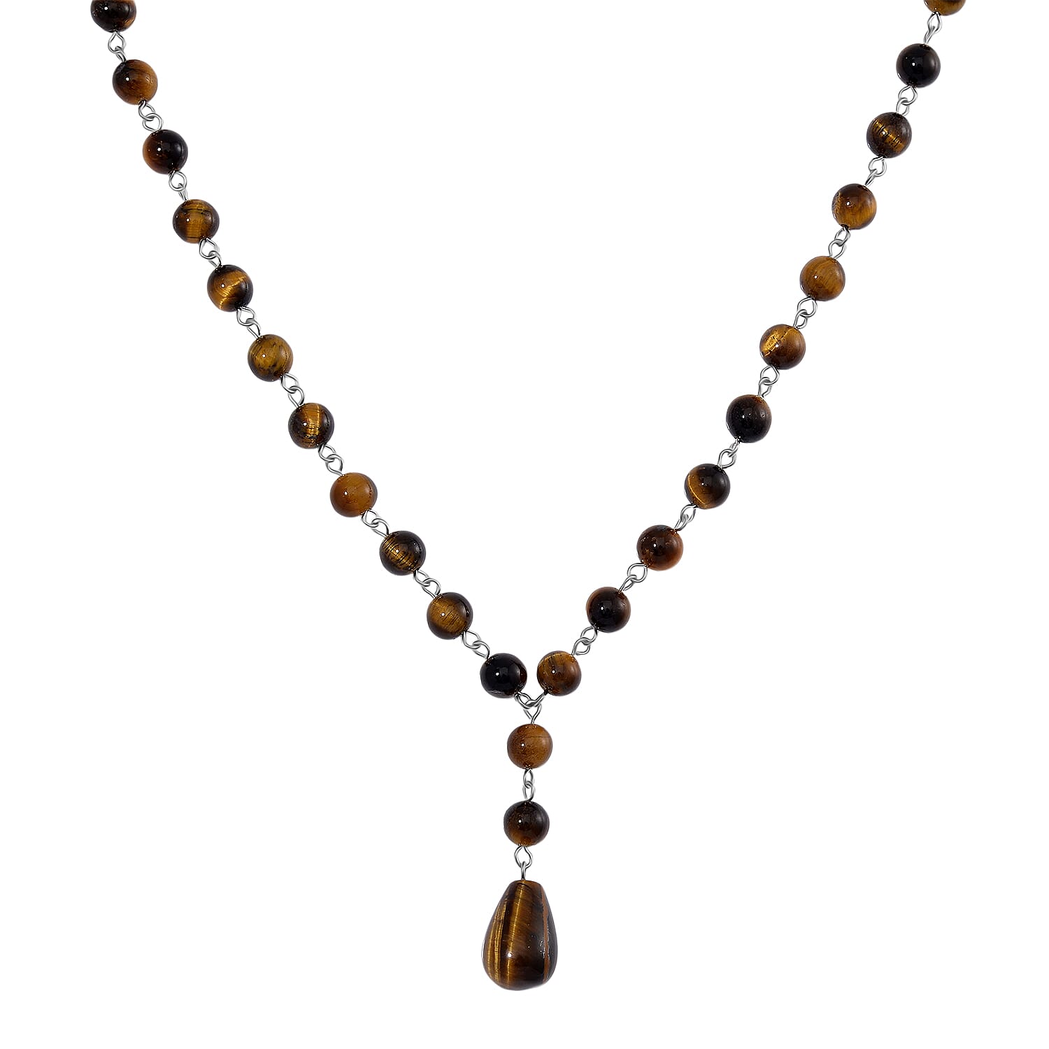 Tigers Eye Necklace (Size 18-2 Ext) in Silver Tone 140.00 Ct.