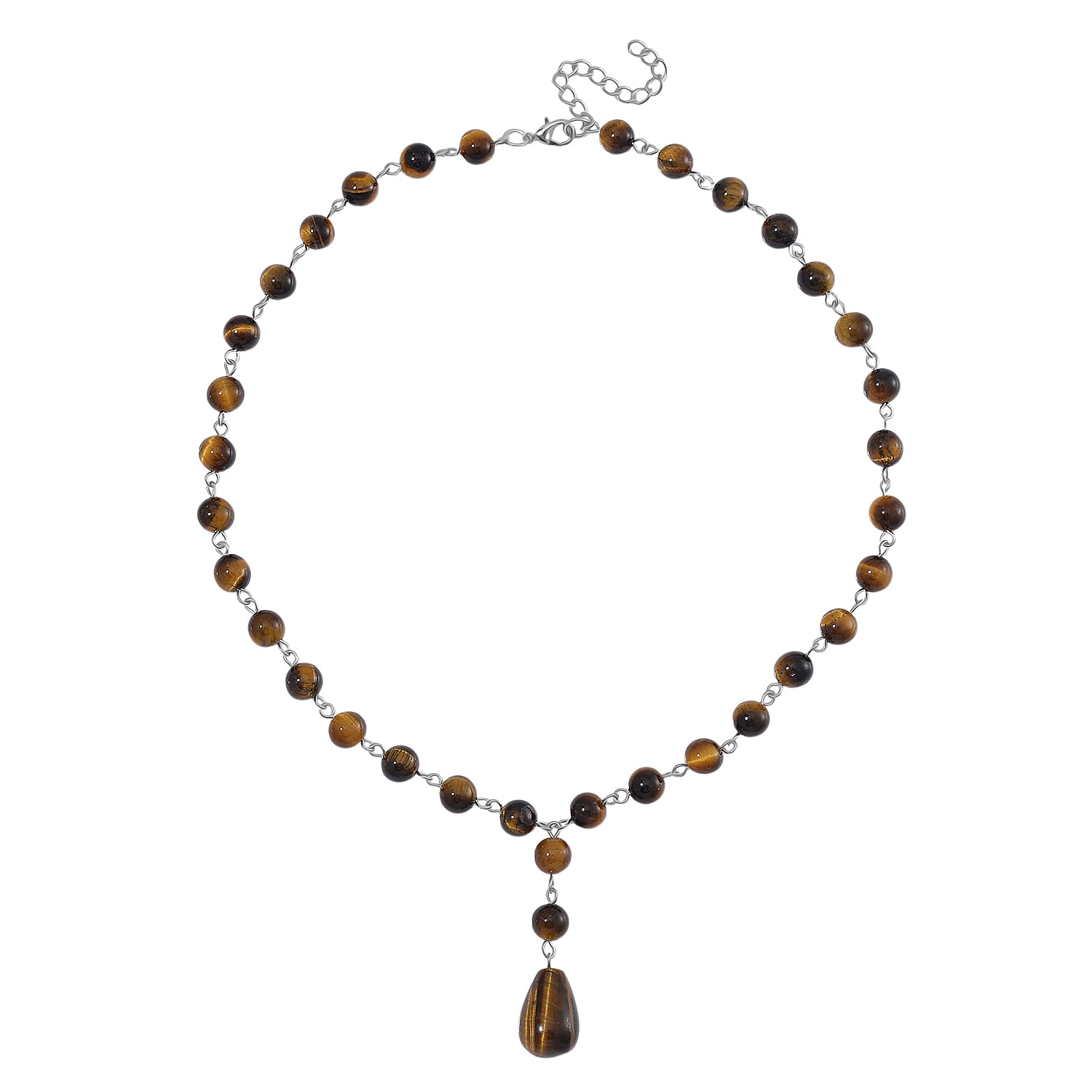 Tigers Eye Necklace (Size 18-2 Ext) in Silver Tone 140.00 Ct.