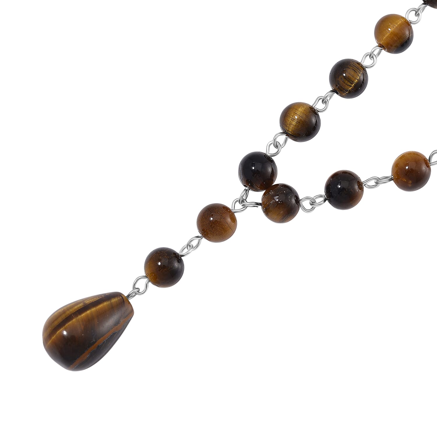 Tigers Eye Necklace (Size 18-2 Ext) in Silver Tone 140.00 Ct.
