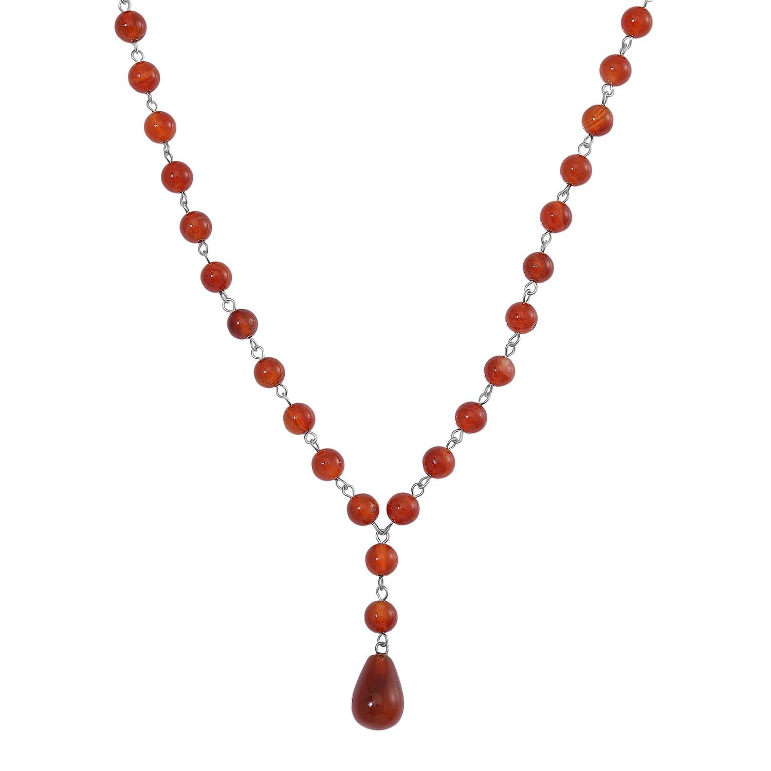 Red Agate Necklace (Size 18-2 Ext.) in Silver Tone 140.00 Ct.
