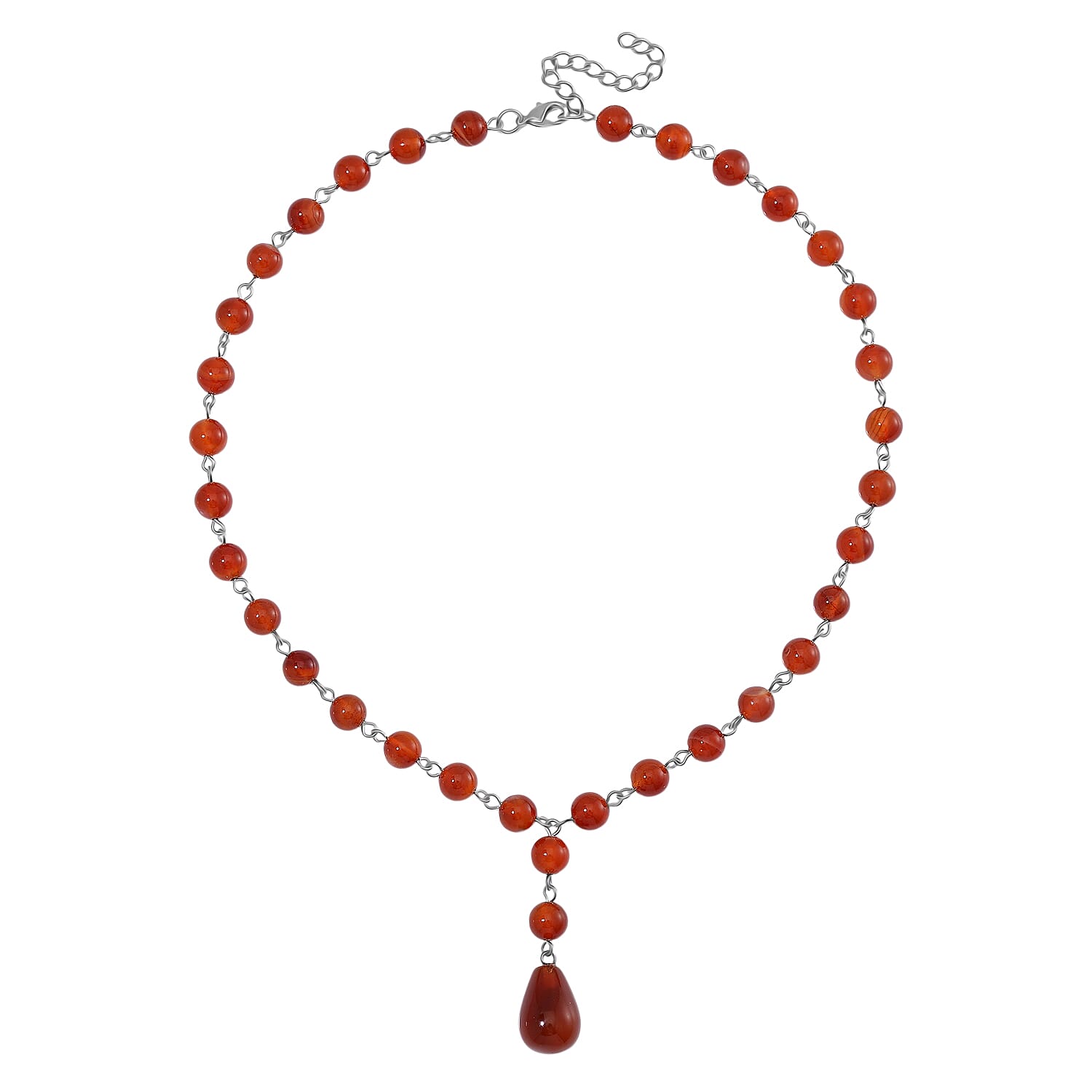 Red Agate Necklace (Size 18-2 Ext.) in Silver Tone 140.00 Ct.