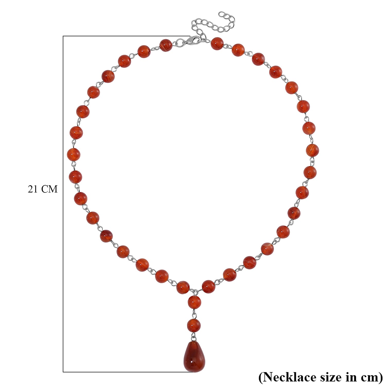 Red Agate Necklace (Size 18-2 Ext.) in Silver Tone 140.00 Ct.