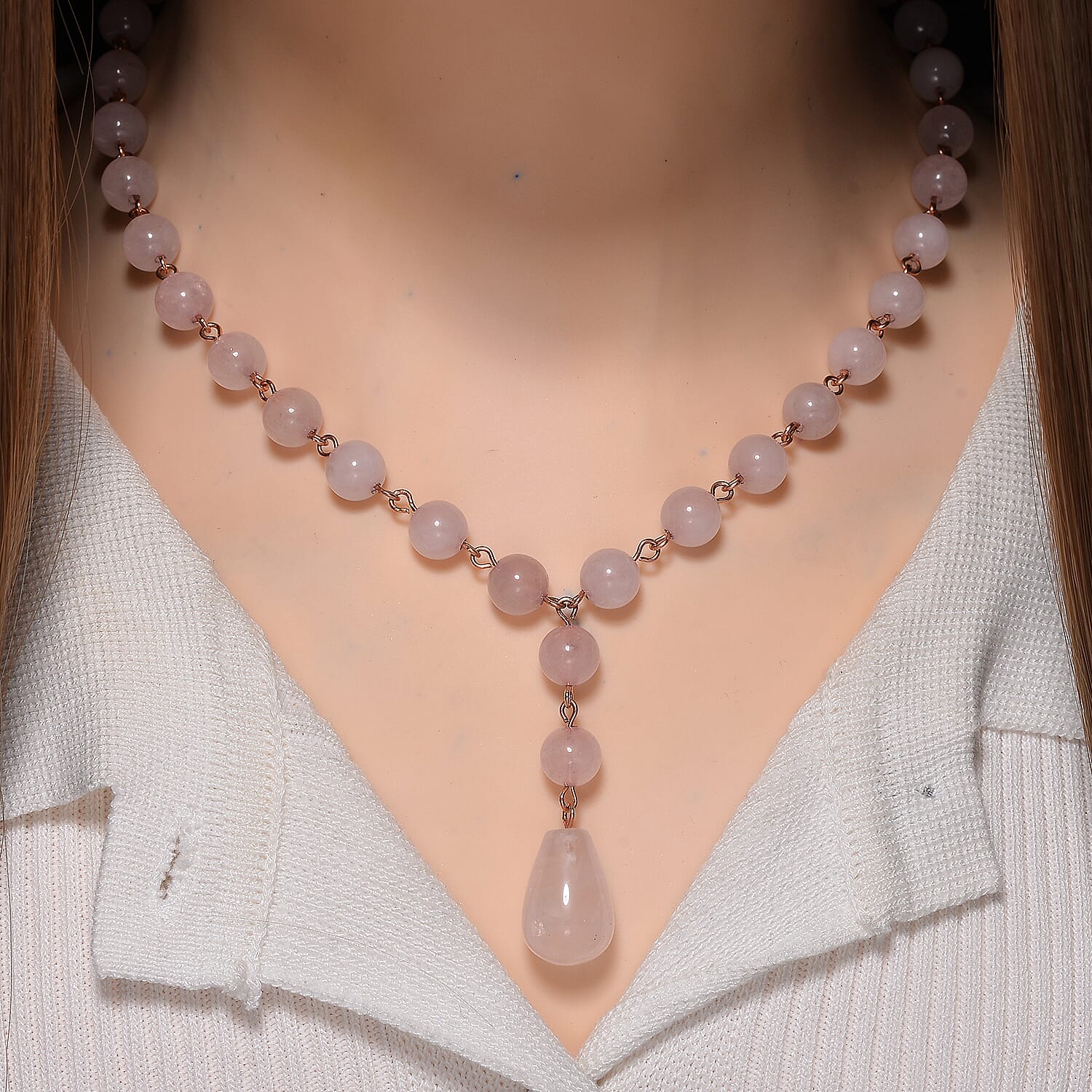 Rose Quartz Necklace (Size 18-2 Ext) in Rose Gold Tone 140.00 Ct.