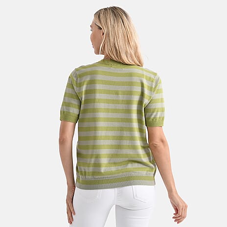 - Maisi Striped Knitted Round Neck Casual Top (Size XXL) - Green