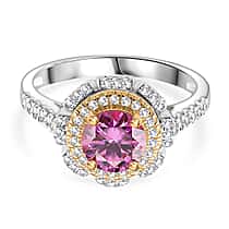 Pink Moissanite Ring in Rhodium Overlay & Vermeil Yellow Gold Plated Sterling Silver 1.34 Ct.