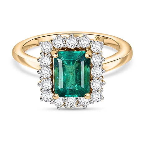 9K Yellow Gold AAAA Gemfields Emerald & Lab Grown Diamond (SI-G-H) Ring 2.12 Ct.