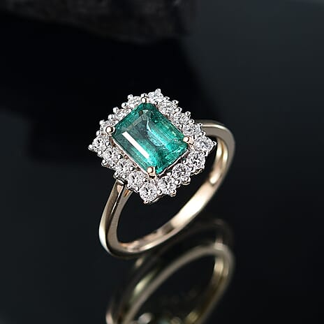 9K Yellow Gold AAAA Gemfields Emerald & Lab Grown Diamond (SI-G-H) Ring 2.12 Ct.