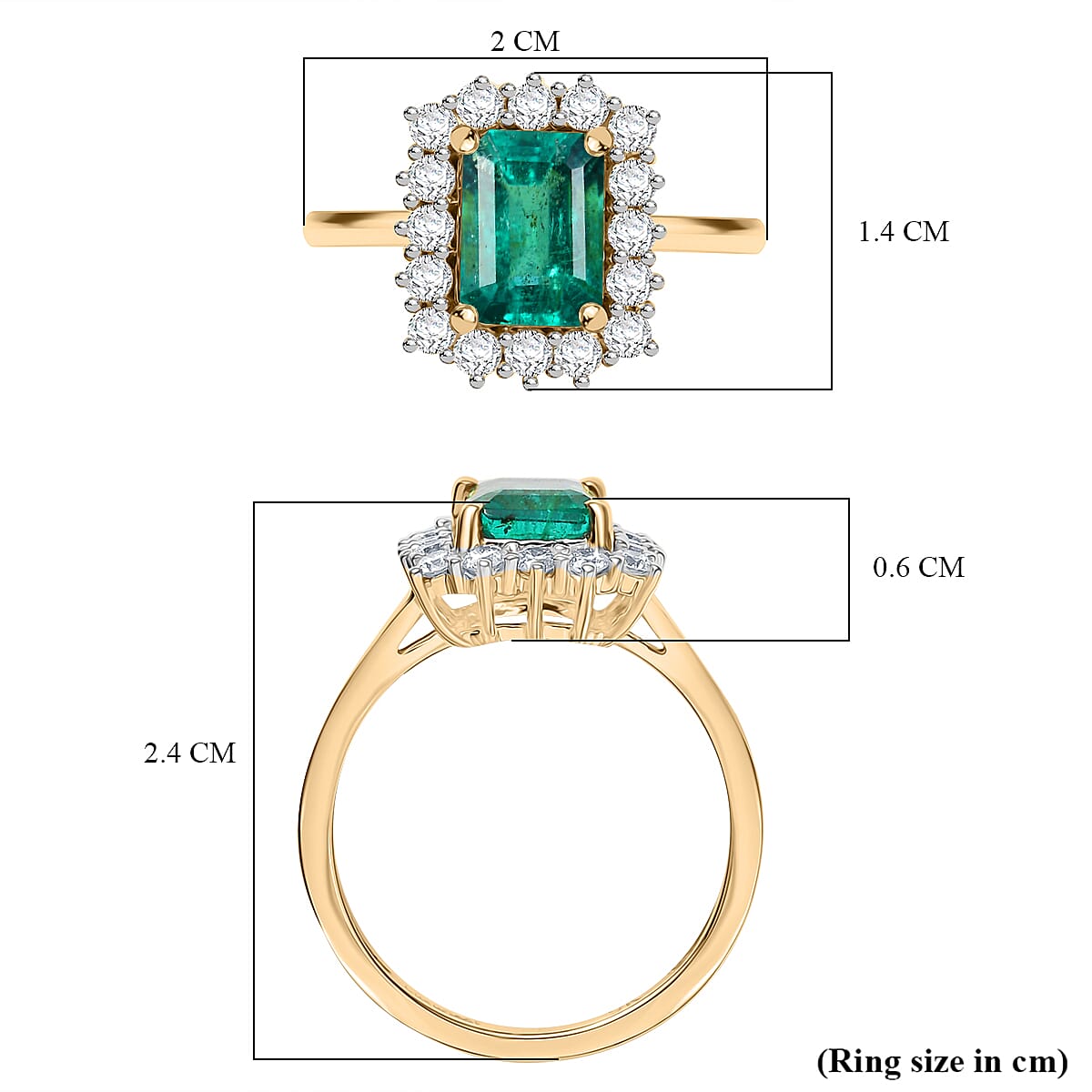9K Yellow Gold AAAA Gemfields Emerald & Lab Grown Diamond (SI-G-H) Ring 2.12 Ct. 9K Yellow Gold AAAA Gemfields Emerald & Lab Grown Diamond (SI-G-H) Ring 2.12 Ct.
