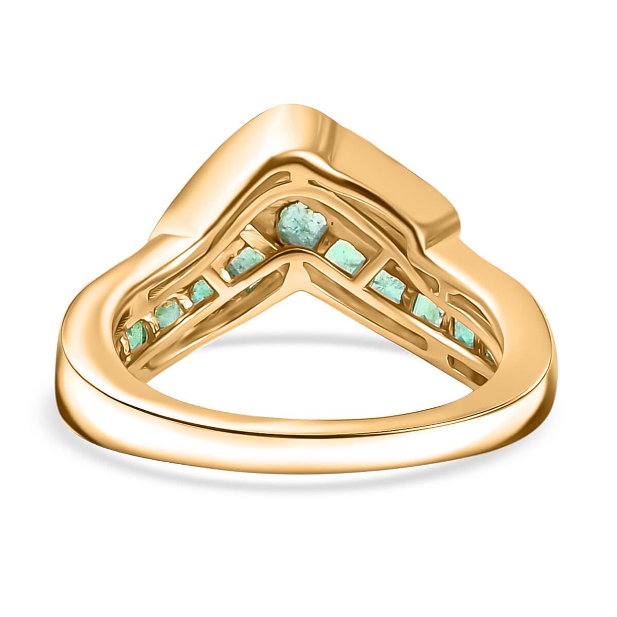 AAA Gemfields Emerald & White Zircon Ring in 18K Vermeil Yellow Gold Plated Sterling Silver 1.10 Ct.