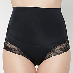 Womens Black High-Waisted Control Briefs with Lace Trim & Medium Control
