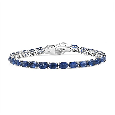 Premium Natural Kashmir Kyanite Tennis Line Bracelet (Size - 7.5) with Magnet Lock in Rhodium Overlay Sterling Silver 16.30 Ct, Silver Wt. 8.27 Gms.