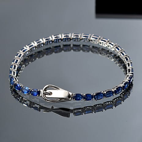 Premium Natural Kashmir Kyanite Tennis Line Bracelet (Size - 7.5) with Magnet Lock in Rhodium Overlay Sterling Silver 16.30 Ct, Silver Wt. 8.27 Gms.