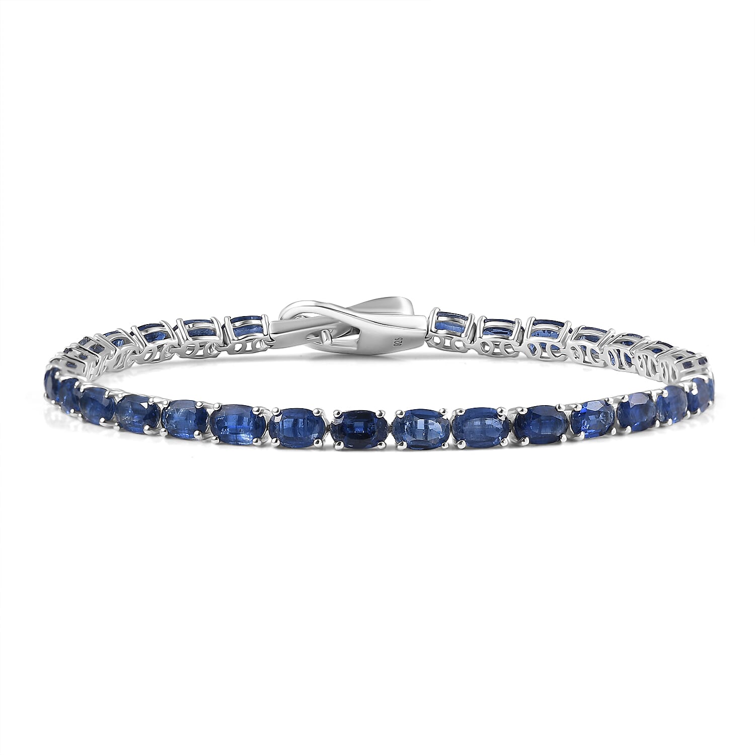 Premium Natural Kashmir Kyanite Tennis Line Bracelet (Size - 8) with Buckle Clasp in Rhodium Overlay Sterling Silver 18.11 Ct.