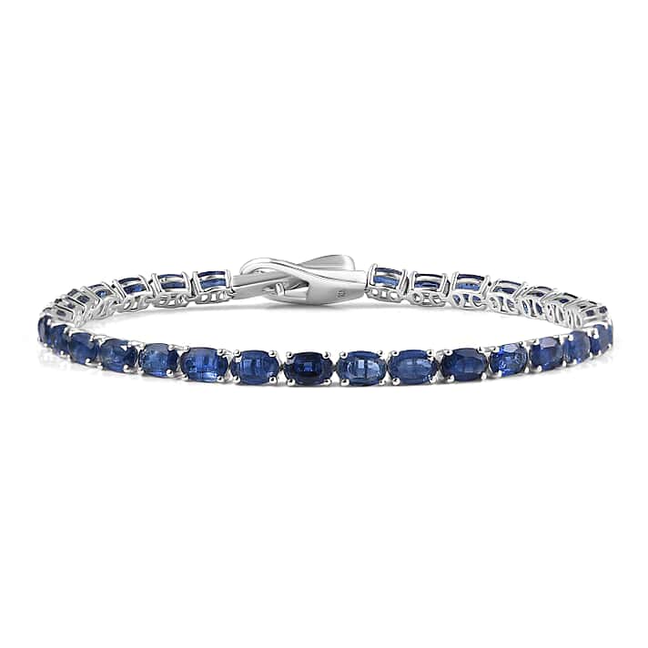 Premium Natural Kashmir Kyanite Tennis Line Bracelet (Size - 8) with Buckle Clasp in Rhodium Overlay Sterling Silver 18.11 Ct.
