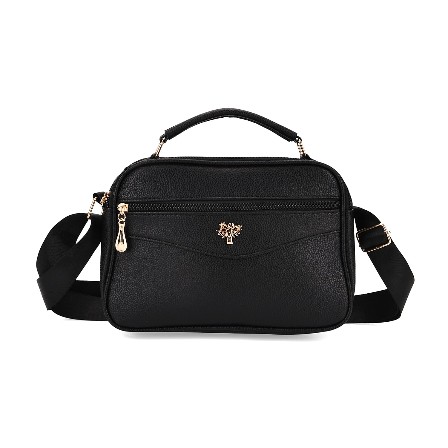Boxy Shape Crossbody Bag with Top Handle - Black
