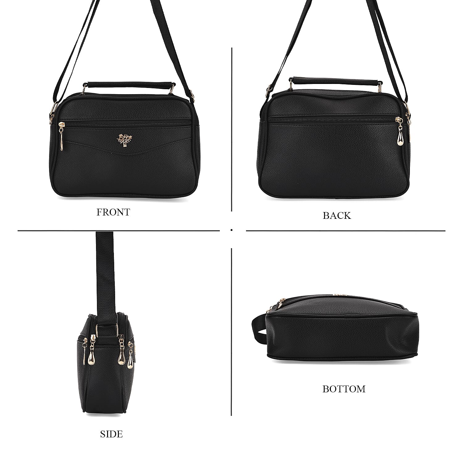 Boxy Shape Crossbody Bag with Top Handle - Black