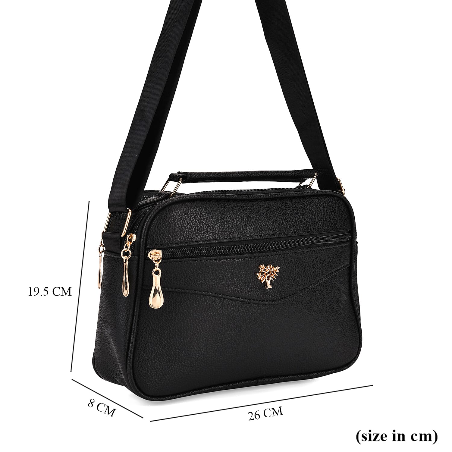 Boxy Shape Crossbody Bag with Top Handle - Black