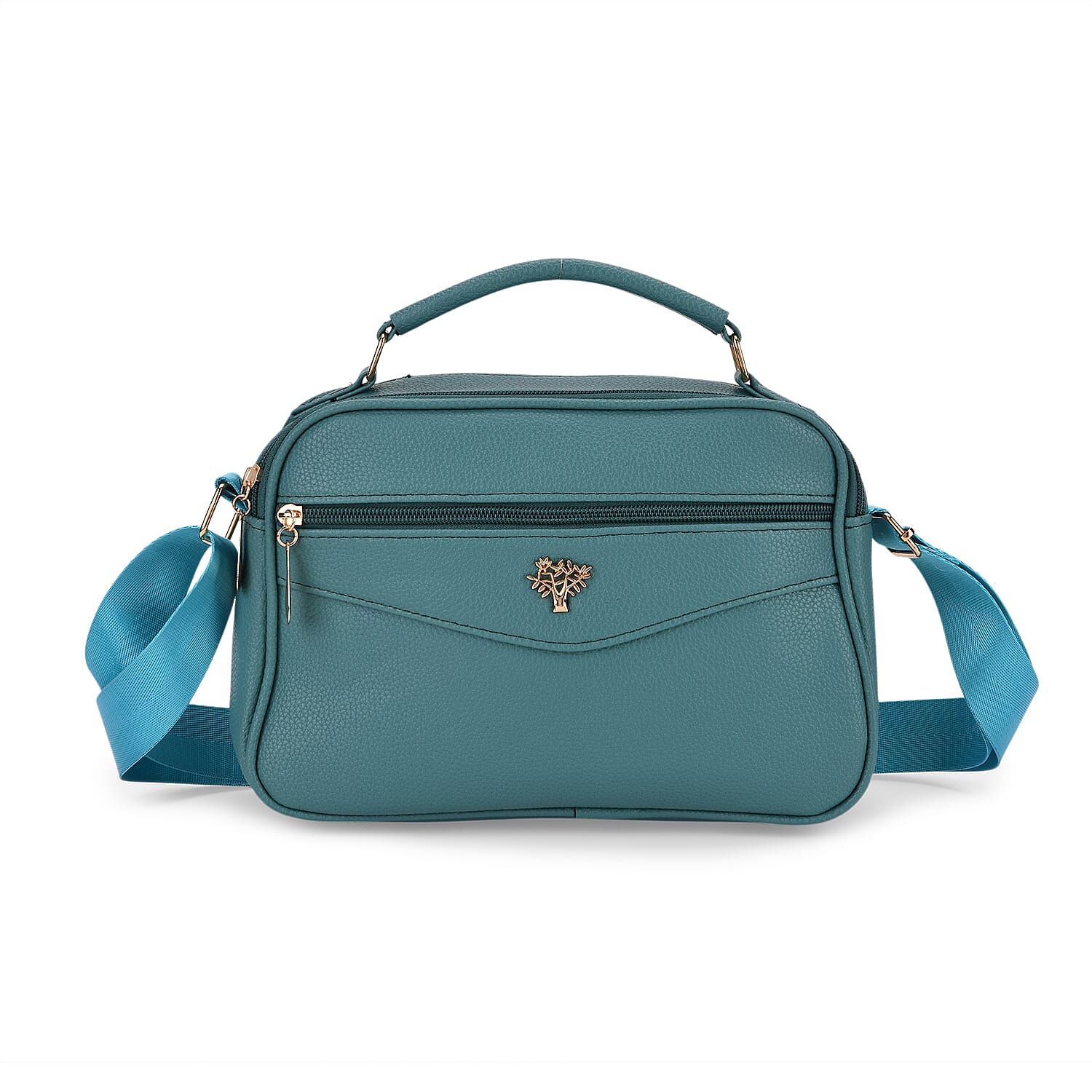 Boxy Shape Crossbody Bag with Top Handle - Teal