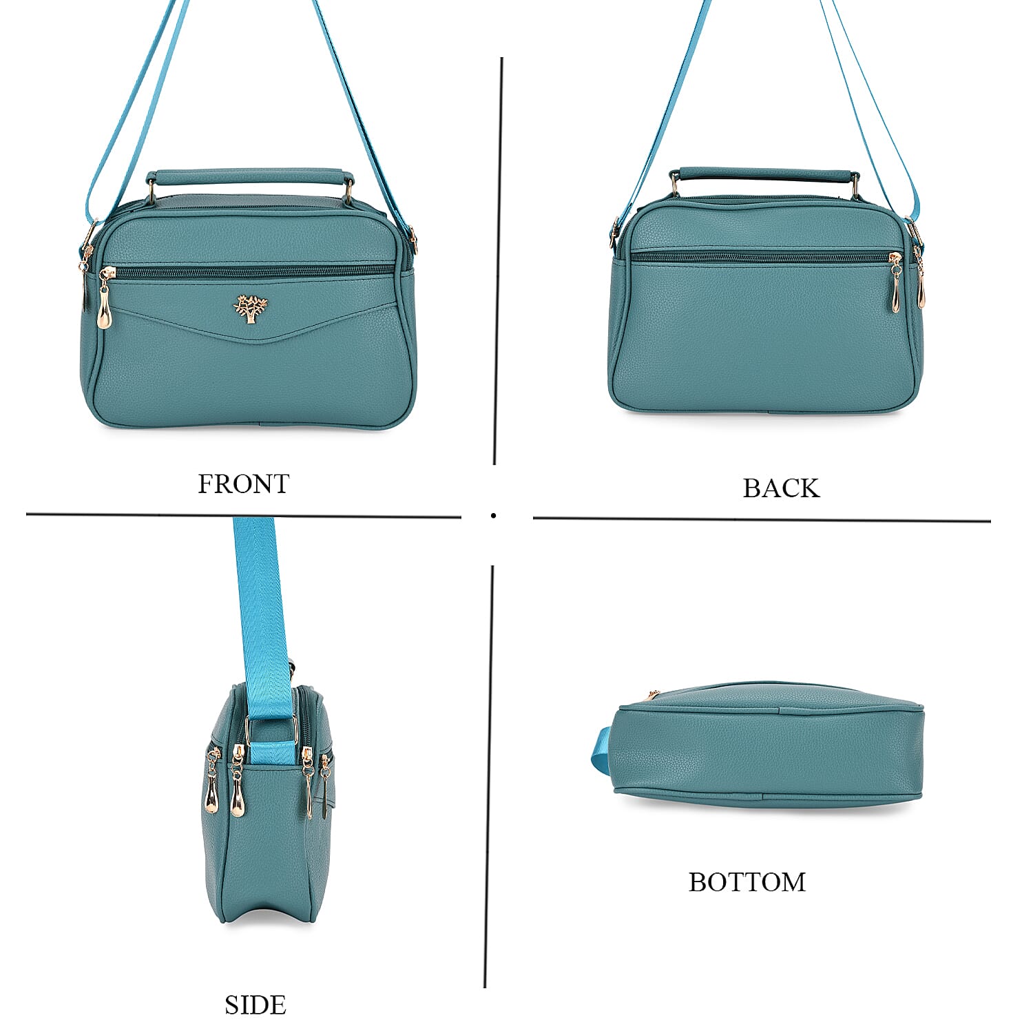 Boxy Shape Crossbody Bag with Top Handle - Teal