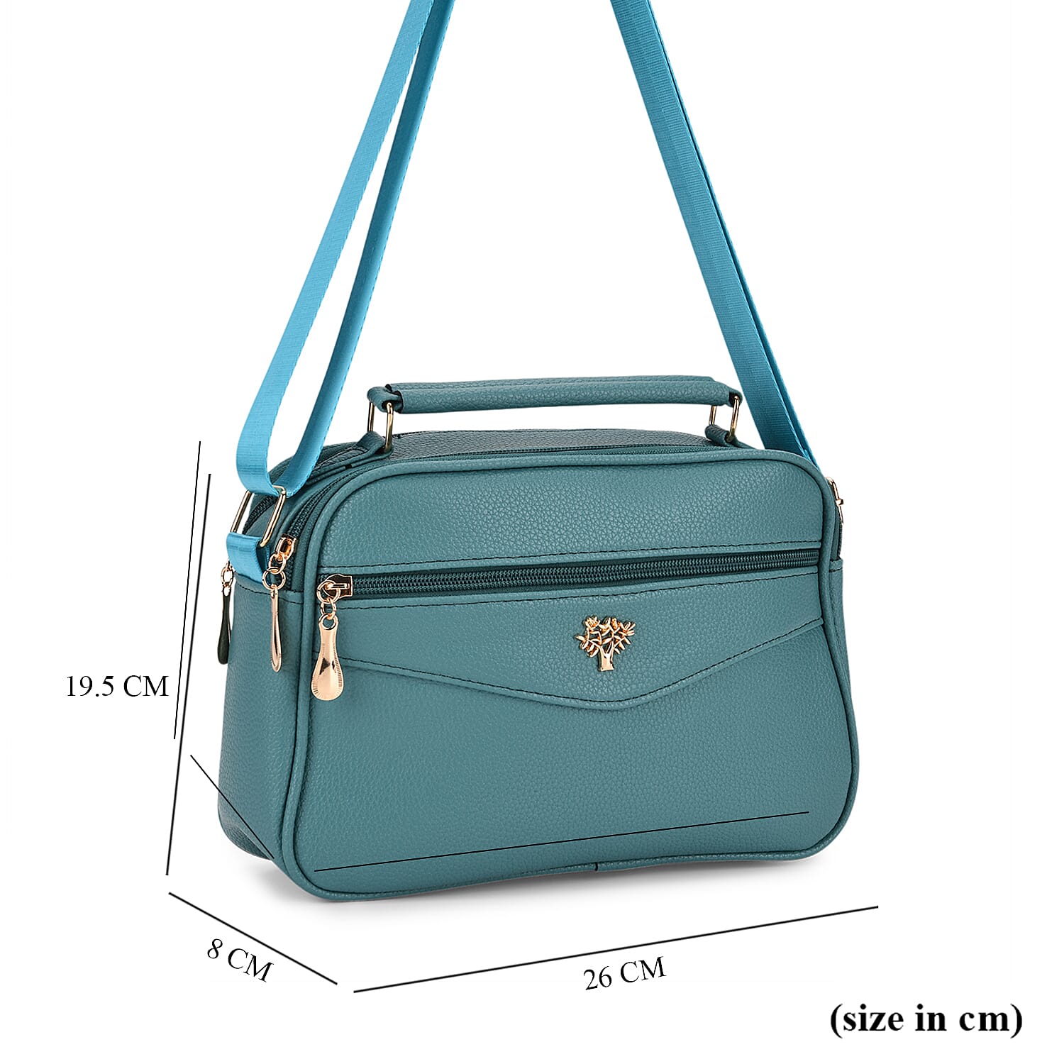 Boxy Shape Crossbody Bag with Top Handle - Teal