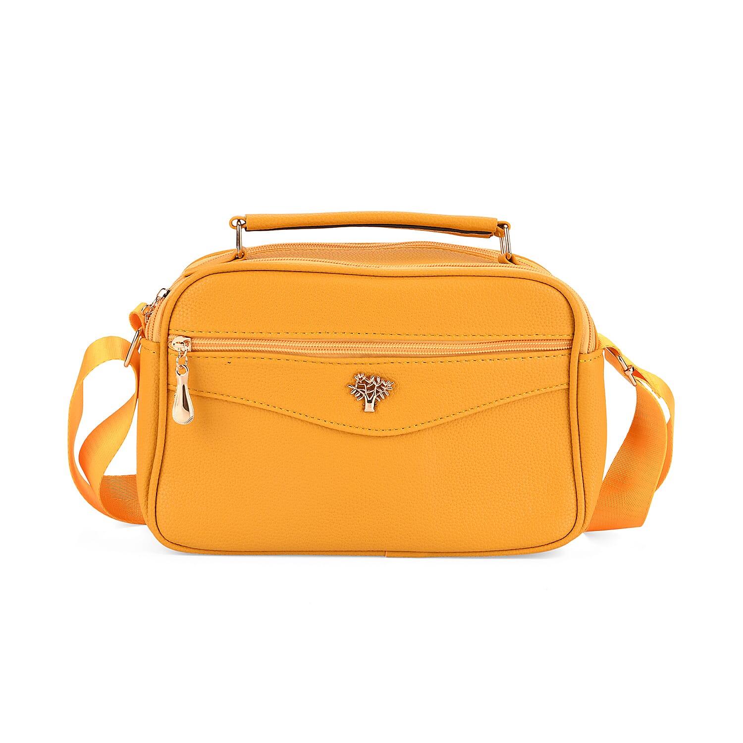 Boxy Shape Crossbody Bag with Top Handle - Yellow