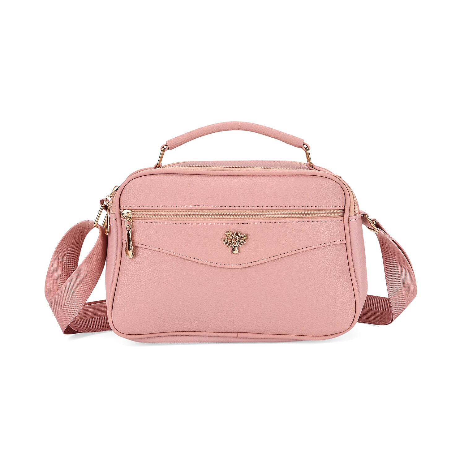 New Collection- Boxy Shape Crossbody Bag with Top Handle - Pink