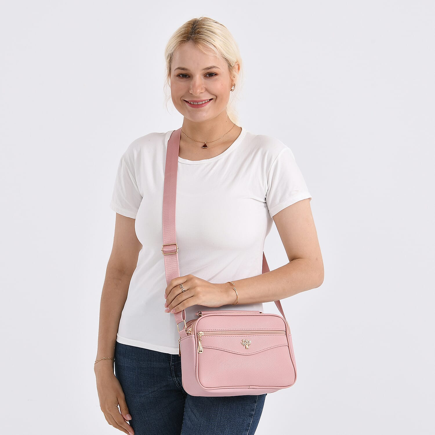 New Collection- Boxy Shape Crossbody Bag with Top Handle - Pink