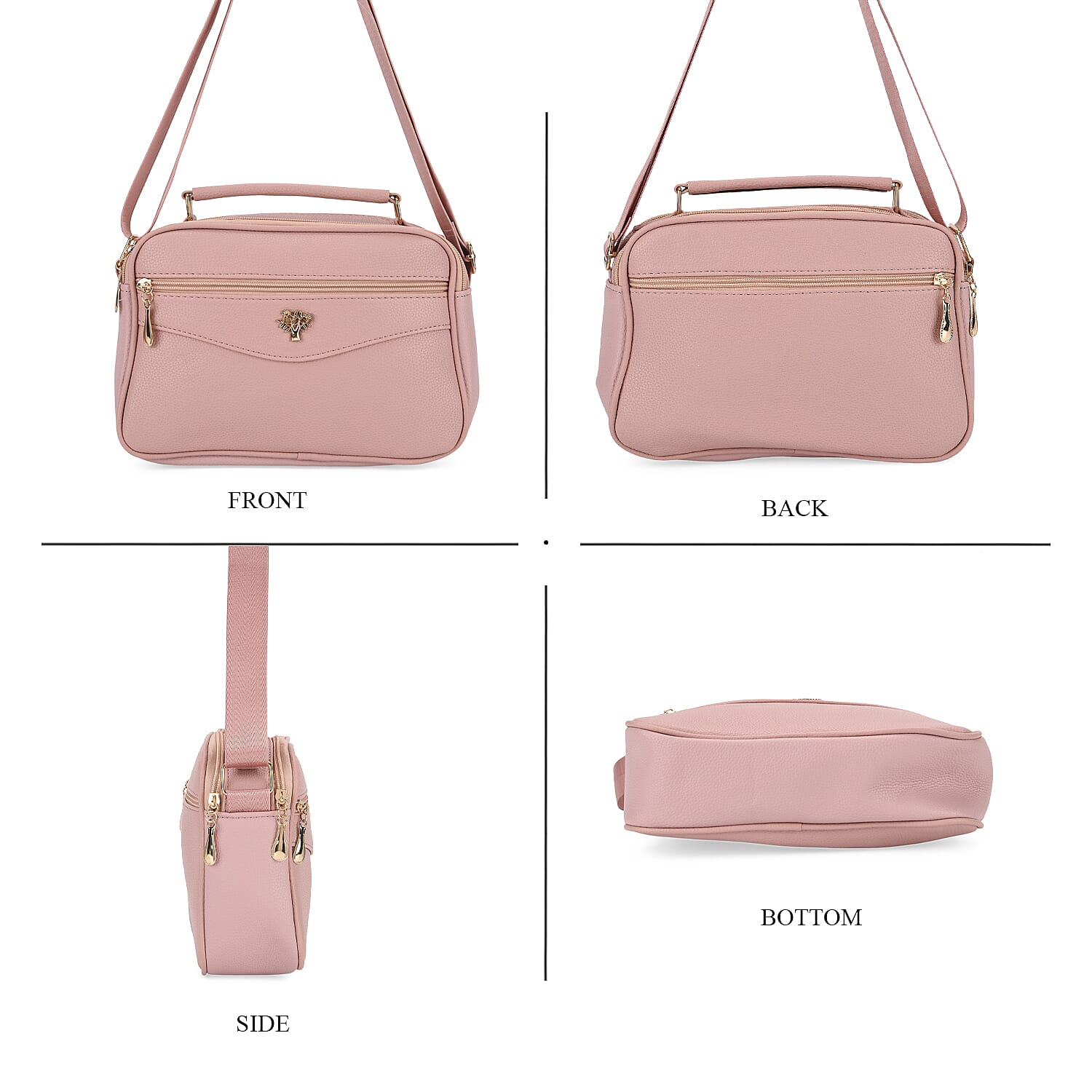 New Collection- Boxy Shape Crossbody Bag with Top Handle - Pink