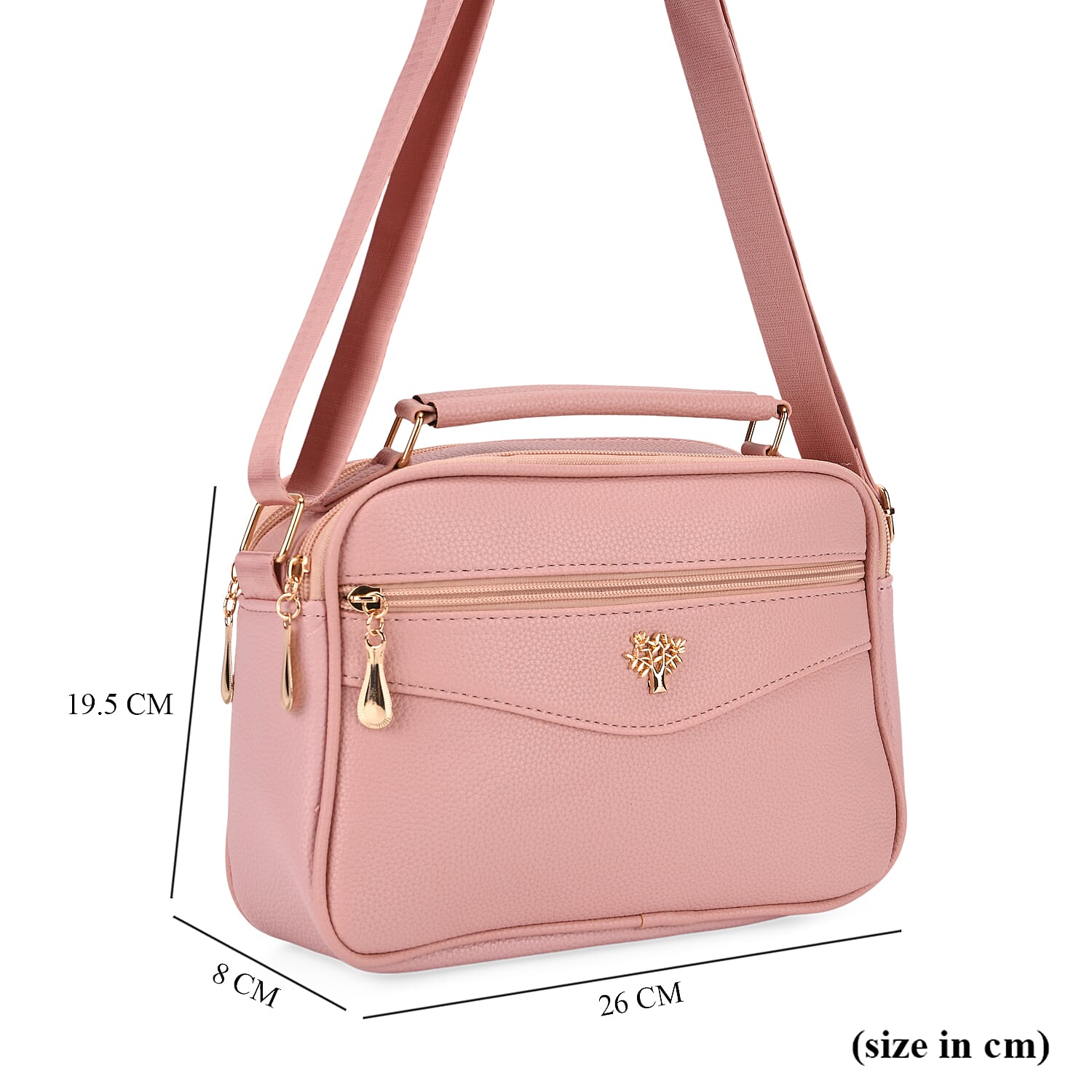New Collection- Boxy Shape Crossbody Bag with Top Handle - Pink