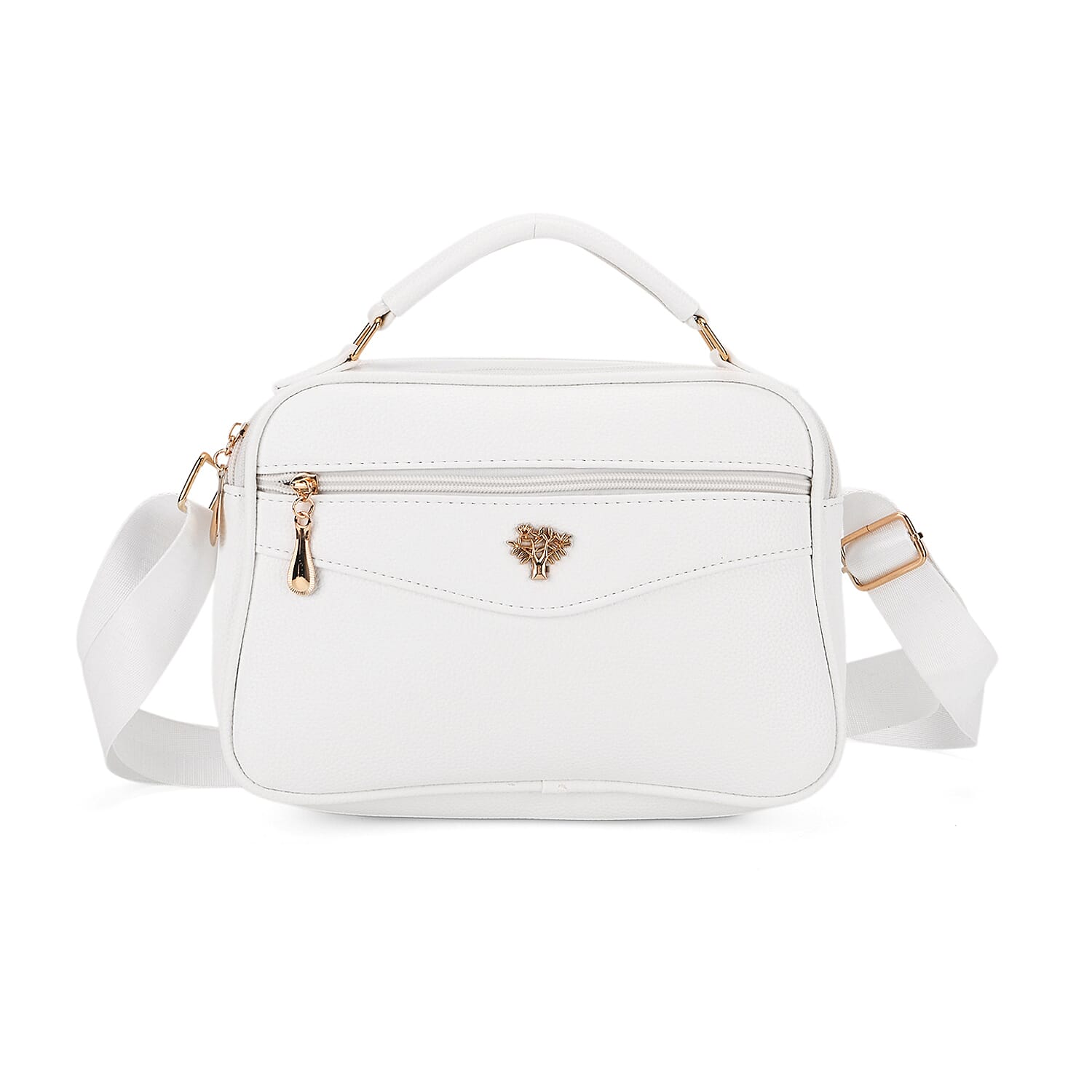 Boxy Shape Crossbody Bag with Top Handle - White