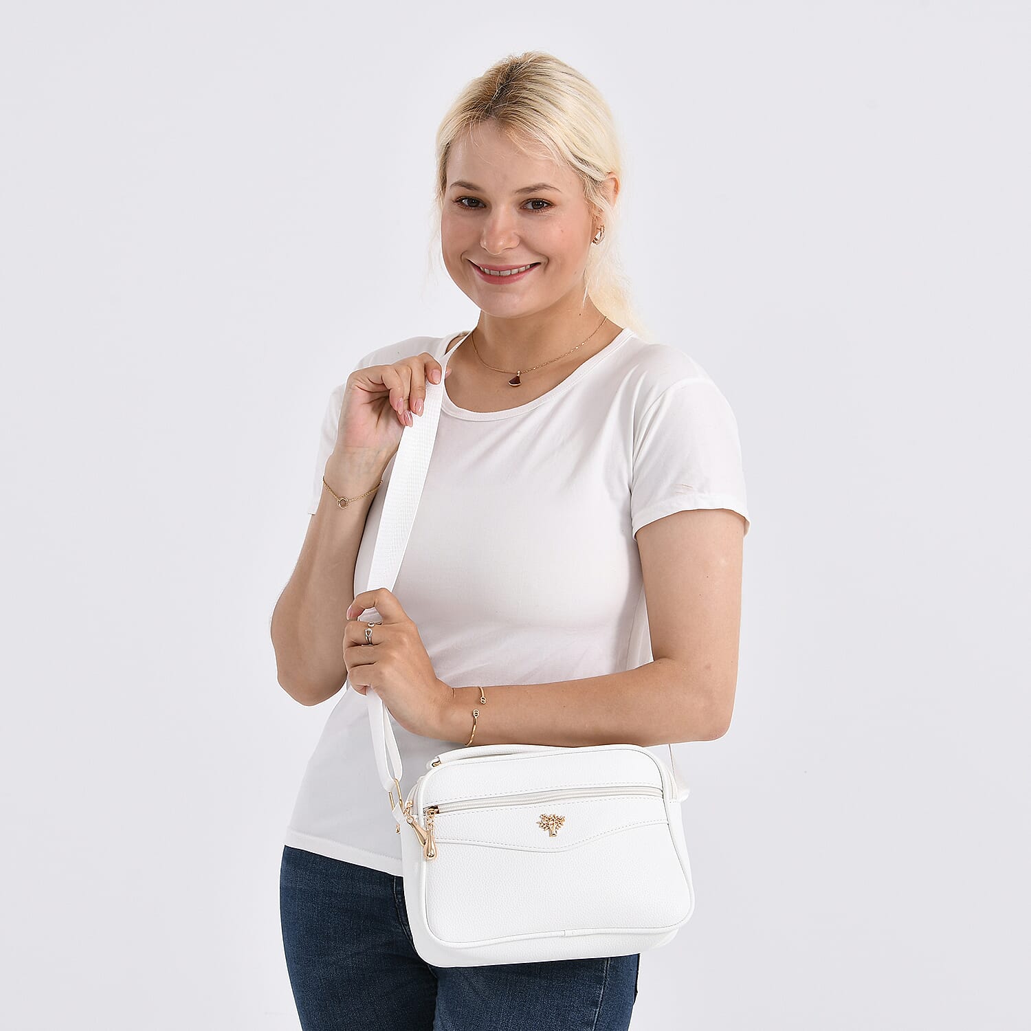 Boxy Shape Crossbody Bag with Top Handle - White