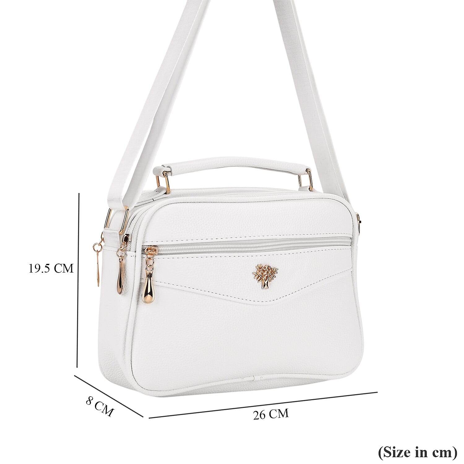 Boxy Shape Crossbody Bag with Top Handle - White
