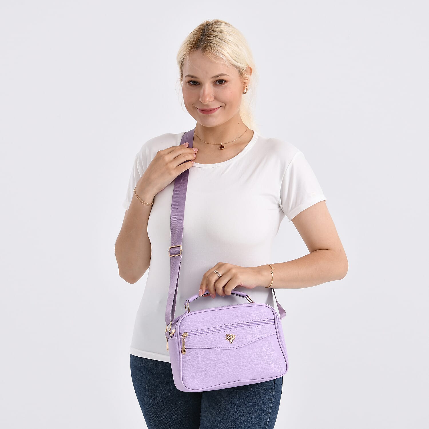 Boxy Shape Crossbody Bag with Top Handle - Purple