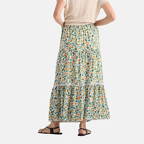 - Maisi Womens Viscose Floral Print Tiered Boho Skirt (One Size Curve) - Green