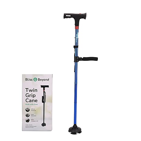 Bliss-Beyond Smart Easy Up Dual-Handle Walking Cane - Adjustable Support with LED Light - SOS Alarm - Blue