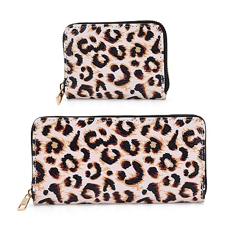 Set of 2- Leopard Print Zip-Around Wallet & Purse