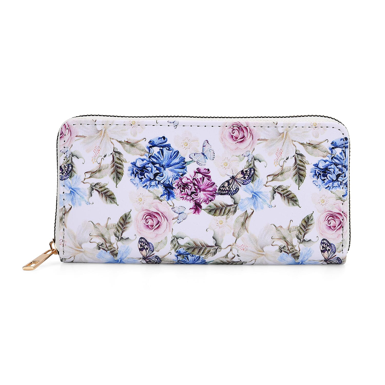 Set of 2- Multicolor Flowers Print Zip-Around Wallet & Purse - White