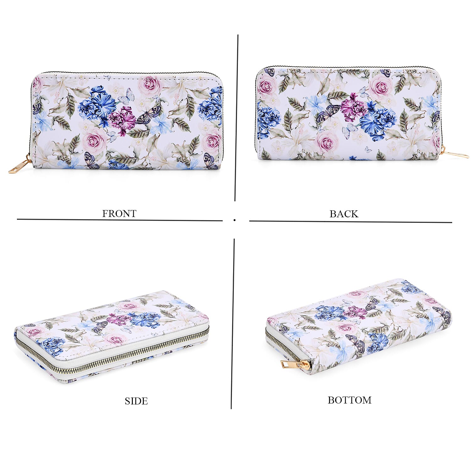 Set of 2- Multicolor Flowers Print Zip-Around Wallet & Purse - White