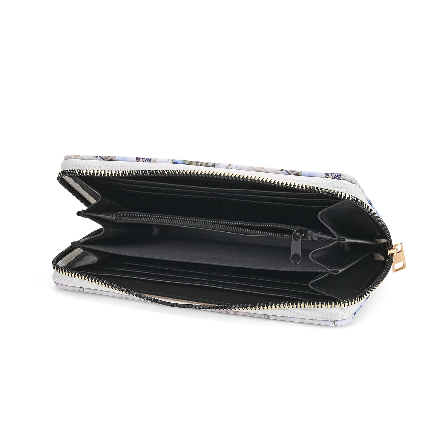 Set of 2- Multicolor Flowers Print Zip-Around Wallet & Purse - White